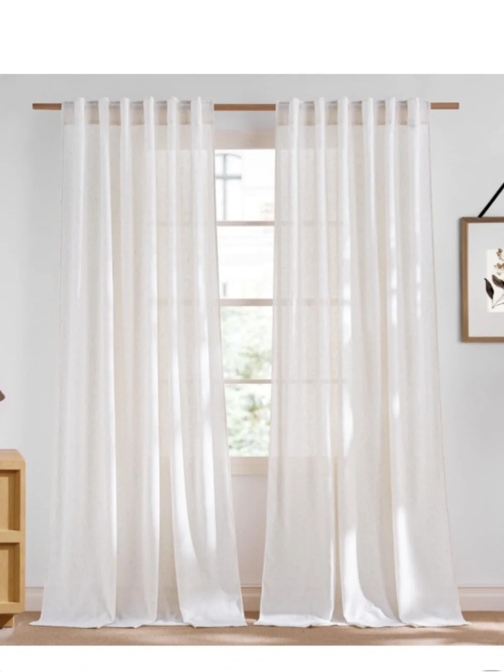 Thick Flax Blend Semi-Sheer Curtains Rod Pocket Back Tab 55x84” (2-panels) CREAM